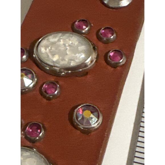 Leather boutique Dog collar Genuine Pittie 1.5" x 23” rhinestones pearl custom - Picture 5 of 7